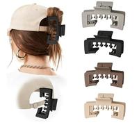 Claw Clips for Baseball Caps, 4Pcs Non-Slip Hat Hair Clips for Women, Strong Hold Square Design Hair Claw for Hats, Hair Accessories Gifts for Thick and Fine Hair (#D)
