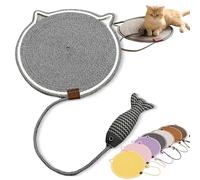 ClawLoom Dual Scratching Pad, 1/3Pcs Celery Pets Cat Scratcher Mat, Natural Cotton Rope Cat Scratching Mat, 17”/20” Dual Scratching Pad with Cat Toy, Protects Furniture (Gray B,19in)