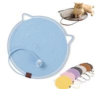 ClawLoom Dual Scratching Pad, 1/3Pcs Celery Pets Cat Scratcher Mat, Natural Cotton Rope Cat Scratching Mat, 17”/20” Dual Scratching Pad with Cat Toy, Protects Furniture (Blue,17in)
