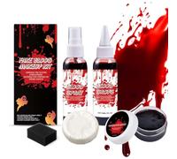 Clawrex Juego de 5 unidades de sangre artificial, 30 ml y 30 ml de sangre artificial y costra artificial, lavable, maquillaje de sangre artificial, realista, seguro, vampiro, efectos especiales