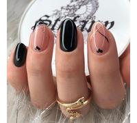 Clawrex Press on Nails, uñas postizas de almendra media, color marrón mate, con pegamento para uñas, uñas artificiales (nude+negro)