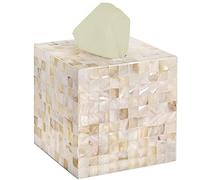 CLAYNIX Funda para caja de pañuelos, cubo con incrustaciones de nácar, servilletero cuadrado, almacenamiento de papel higiénico, organizador decorativo para encimera de tocador de baño, mesitas de