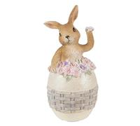 Clayre & Eef Conejito de Pascua de resina con huevo de Pascua, Shabby Chic D6xH13 cm