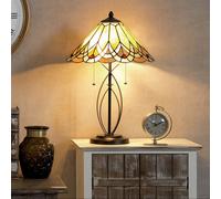 Clayre&Eef Lámpara de mesa 5186 con pantalla de vidrio ámbar