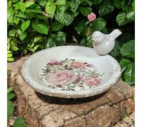 Clayre & Eef Plato Para Alimentar A Las Aves Decoración De Jardín Rosas Cerámica