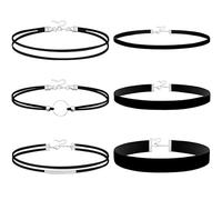ClcIosis 6 gargantillas para mujer, color negro, terciopelo, elegante diseño multicapa, para bailar, cumpleaños, fiestas, cosplay, EINE GRÖSSE, Síntesis, sin gema