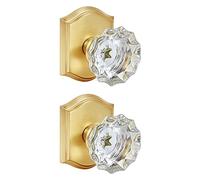 CLCTK Paquete de 2 pomos de puerta falsos de cristal dorado claro, sin giro, sin bloqueo, de un solo lado, para puertas interiores, latón satinado