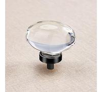CLCTK Paquete de 4 pomos de armario de cristal para cajón, botones y tiradores negros mate para cajones (huevo, ovalado)