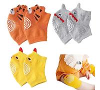 CLDURHGE3 piezas de rodilleras para bebés para caminar gratis para niñas y niños, rodilleras elásticas antideslizantes con puntos de goma (zorro rosa + oso caqui + gatito verde claro)