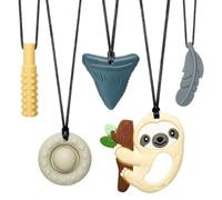 CLDY Cadena para masticar para niños, 5 piezas, collar para masticar, colgante de mordedor, de silicona, sin BPA, juguete para autismo para niños y niñas, perfecto para niños con TDAH, mordedor, uñas