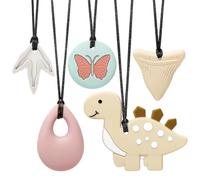 CLDY Collar sensorial masticable para autismo y TDAH, paquete de 5 juguetes masticables de silicona de grado alimenticio para niños, mordedor motor oral sin BPA para niños y niñas, seguro para las