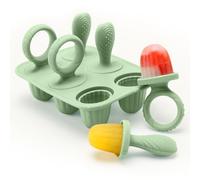 CLDY Mini moldes de silicona sin BPA para niños pequeños, 6 moldes de 17 ml con palos reutilizables, aptos para congelador y lavavajillas (-40 °C a 230 °C), aptos para alimentos para bebés (verde)