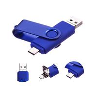 Cle USB 64 Go Tipo C Micro USB y USB 2.0 OTG 3 en 1 Pivotante Mémoire Stick Flash Drive U Disque Pliable Clé USB Original para Android Smartphone PC Tablette (64Go, Azul)