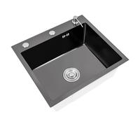 CLEADONG Fregadero de cocina, fregadero de cocina moderno, fregadero empotrable rectangular, fregadero de cocina, lavabo individual con agujeros para grifo, 1 lavabo de acero inoxidable
