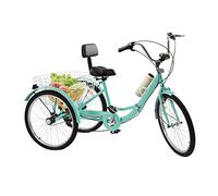 CLEADONG Triciclo de 24 pulgadas para adultos, bicicleta triciclo 7 velocidades triciclo plegable con cesta y lámpara, turquesa 3 ruedas para adultos, bicicleta de tres ruedas al aire libre capacidad