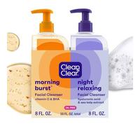 Clean & Clear Ráfaga de mañana limpia y clara | Ráfaga matutina con BHA y vitamina C, relajante nocturno con ácido hialurónico y algas marinas, sin aceite, no comedogénico