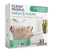 Clean People - Hojas de detergente para lavandería, embalaje reciclable, hipoalergénico, combate las manchas, ultra concentrado, jabón de lavandería, aroma fresco, paquete de 32