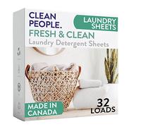 Clean People - Hojas de detergente para lavandería, embalaje reciclable, hipoalergénico, combate las manchas, ultra concentrado, jabón de lavandería, aroma fresco, paquete de 32