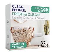 Clean People - Hojas de detergente para lavandería, embalaje reciclable, hipoalergénico, combate las manchas, ultra concentrado, jabón de lavandería, aroma fresco, paquete de 32