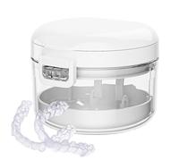 Clean Retainer Cleaner Case - Orthodontic Denture Bath Container, 9x9cm Braces Cleaning Cup with Drain Tray Adults, Retainer Soaking Box for Daily Care, Appliance Case with Rinse Basket
