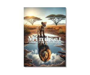 CLEAN SPORTS® Mindset is everything - Póster motivacional - Babylöwe se ve a sí mismo como un león adulto en el espejo - Imagen motivacional para la oficina, el deporte y tu éxito - sin marco (Din A1)