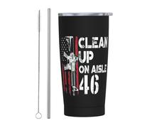 Clean Up On Aisle 46 Taza de viaje con vaso delgado de acero inoxidable Taza de café con aislamiento delgado de doble pared de 20 onzas con tapa a prueba de salpicaduras, pajita y cepillo de limpieza