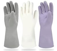 Cleanbear Guantes de goma sin olor reutilizables Househould guantes sin látex para lavar platos y limpiar el hogar, 3 pares de guantes de limpieza con 3 colores para diferentes maneras