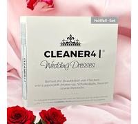 CLEANER4 Wedding Dresses el juego de limpieza de emergencia para tu vestido de novia. El juego se compone de una capa de spray de 20 ml CLEANER4 | y un paño de microfibra de color blanco de 30 × 30