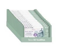 Cleanic Toallitas Húmedas Baby Eco Pure Water - (50x16 Piezas) Toallitas Húmedas - Composición 99% a Base de Agua - Alantoína - Sin Perfume - Desechables - para Pieles Sensibles - 800 Piezas