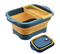 Cleaning Bucket, Foldable Dish Pan with Drain Plug, 16.54x11.02 inches Portable Household Cleaning Bowl for RV, Kitchen, Bathroom, Laundry, Fishing, Vegetable Washing, Camping or Picnic Use