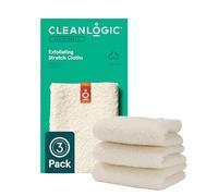 Cleanlogic Sustainable Organic Cotton Exfoliating Stretch Wash Cloths, Removes Dry & Dead Skin Cells, Vegan-Friendly - Pack of 3