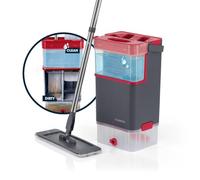 CLEANmaxx Confort Mopp DuoTank - Mopa con depósitos Desmontables, fregona con 100% Agua Fresca y Sucia separada higiénicamente | Zonas de Lavado y Secado | Mango de 132 cm, Incluye 2 paños de