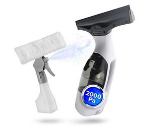 CLEANmaxx Kit de aspiradora inalámbrica para ventanas (2000 Pa, 30 min) | Limpiador eléctrico de ventanas con cabezal de limpieza de 28 cm, botella pulverizadora, carga USB-C