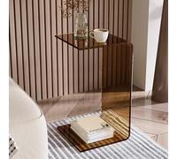 Clear Acrylic C Shape Multipurpose Table for Home Office and Living Room Brown 65cm/25.6in