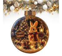 Clear Acrylic Christmas Ornaments - 2D Animal Bauble | Tree Hanging Decor | 3.15 Inch Sphere With Flat Printed Animal, Built-In LED Light, Lightweight 80g Pendant, For Holiday Tree Garden Wall