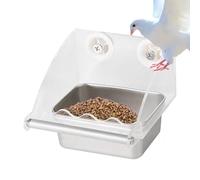 Clear Bird Feeder, Parakeet Food Bowl, 5,91 x 5,91 in Anti-Slip Perch Design, Authentic Stainless Steel Base, Easy-Clean Watering Tray for Indoor Balcony Patio Backyard Deck