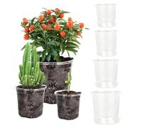 Clear Garden Pots - Transparent Containers for Plants | PP with Drainage Saucers, 20 Pieces Set for Tomatoes Orchids Flowers Succulents Cactus Carrots Cucumbers Peppers