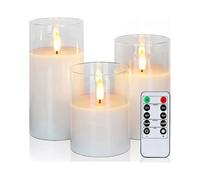 Clear Glass Flameless Candles Battery Operated with Timer, Remote Control, Led Pillar Candles Battery Powered, Pure White Wax, Set Of 3