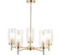 Clear Glass Shades Pendant 5 Light Brushed Nickel Contemporary elier, Ceiling Hanging Lamp Fixture Compatible, Chandeliers