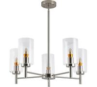 Clear Glass Shades Pendant 5 Light Brushed Nickel Contemporary elier, Ceiling Hanging Lamp Fixture Compatible, Chandeliers