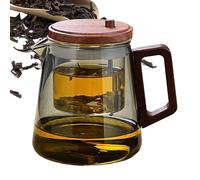 Clear Glass Teapot, Inner Tank Tea Kettle, Wooden Handle Design, Ergonomic Comfort Grip, Heat Resistant Brew Pot for Home, Living Room, Offices, Restaurant 5.12x4.13x3.15 inches