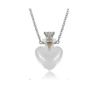 Clear Heart Vial Perfume Bottle Necklace with Stainless Steel Chain - Women's Jewelry for Make a Wish 25-26cm Long