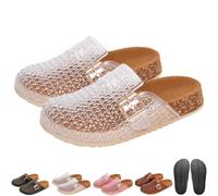 Clear Jelly Mules Clogs for Women,Slip On Mesh Hollow Flat Jelly Shoes with Adjustable Buckle,Closed Toe Non-Slip Sandals
