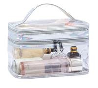 Clear Makeup Organizer - 28Cm Double Compartment Cosmetic Pouch, Waterproof Portable Storage Case | Spacious Toiletry Travel Bag for Girls Beauty Essentials Vacation Home Use Tools Box Pack Holder