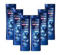 Clear Men Champú anticaspa para todo tipo de cabellos y cuero cabelludo Acción 2en1 hasta un 100% de protección contra la caspa* 6x 225 ml