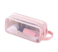 Clear Mesh Peencil, Big Space Transparent Stationery Makeup Bag, Peencil Case Clear, Multiple Use Clear Mesh Peencil Pouch for Organization, Protection, Visibility, rosa