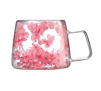 Clear Mug - 3.54 Inches Glass Flower Glass Coffee Mug, Dried Flowers Coffee Mugs, Transparent Tea Cup, Aesthetic Design | 200ml Capacity, Heat Resistant Glasses For Coffees Tea Beverage Serving And Ho
