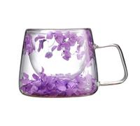 Clear Mug - 3.54 Inches Glass Flower Glass Coffee Mug, Dried Flowers Coffee Mugs, Transparent Tea Cup, Aesthetic Design | 200ml Capacity, Heat Resistant Glasses For Coffees Tea Beverage Serving And Ho