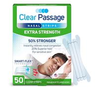 Clear Passage Tiras nasales, transparentes extrafuertes, 50 unidades. Funciona al instante para mejorar el sueño, reducir los ronquidos y aliviar la congestión nasal debido a resfriados y alergias