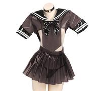 Clear PVC Suit Sailor Outfit,Black,XL